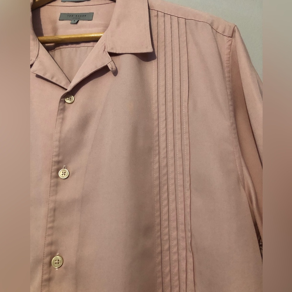 Ted Baker 5 100% Lyocell Men's Size XL Light Pink Button Down Short Sleeve Shirt - Picture 2 of 10